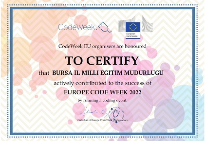 CodeWeek haftası ile etkinliğimizin sertifikamızı aldık.