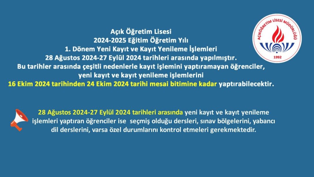 Açık Öğretim Lisesi Hakkında Önemli Duyuru